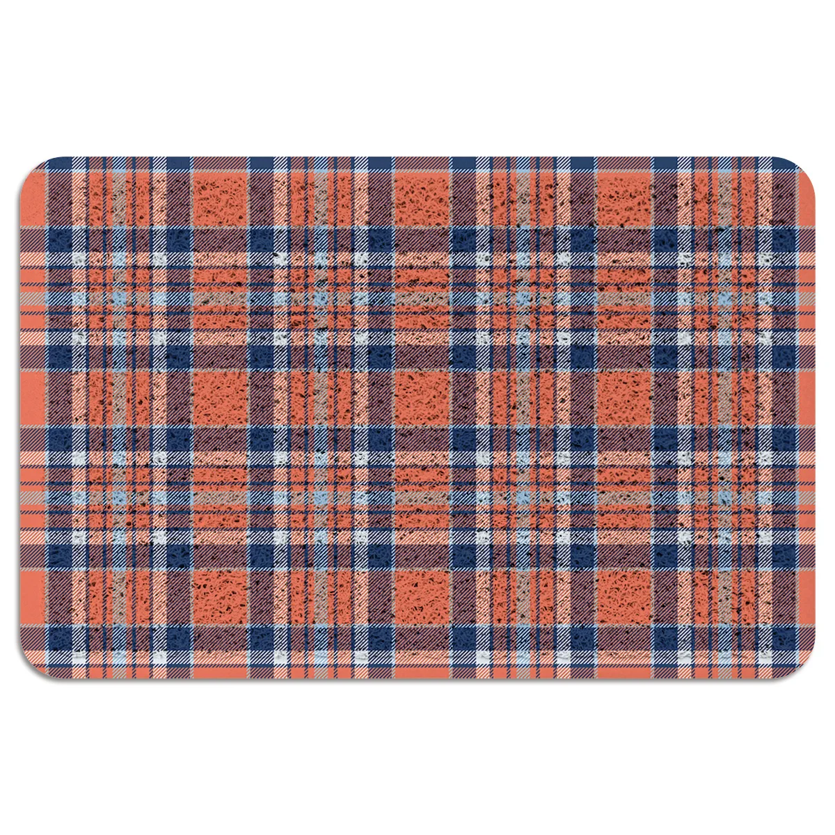 Прочный дверной коврик в клетку буйвола синий оранжевый с геометрическим узором