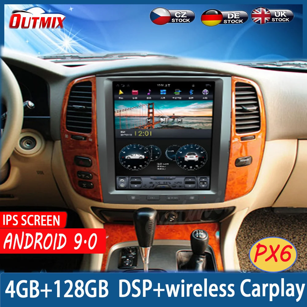 

Tesla 12.1" Android 9 PX6 4G 128G CARPLAY Car Player For Toyota Land Cruiser 100 LC100 Car GPS Navi CarPlay Head Unit DSP Stereo