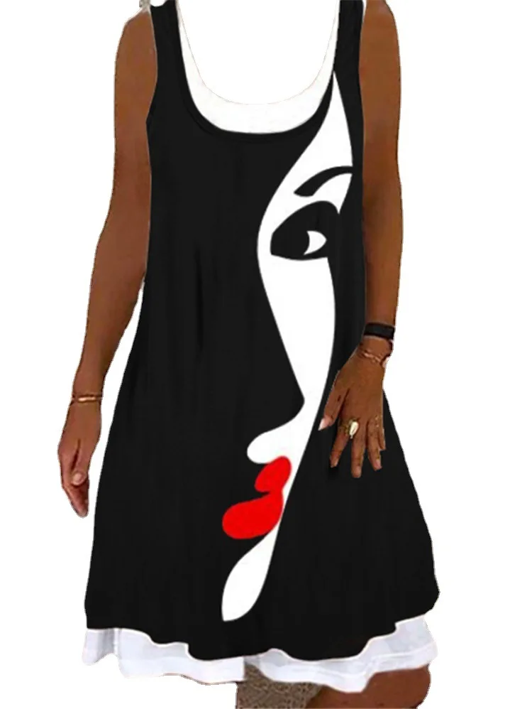 

2021 short sleeve round neck women's printed loose dress