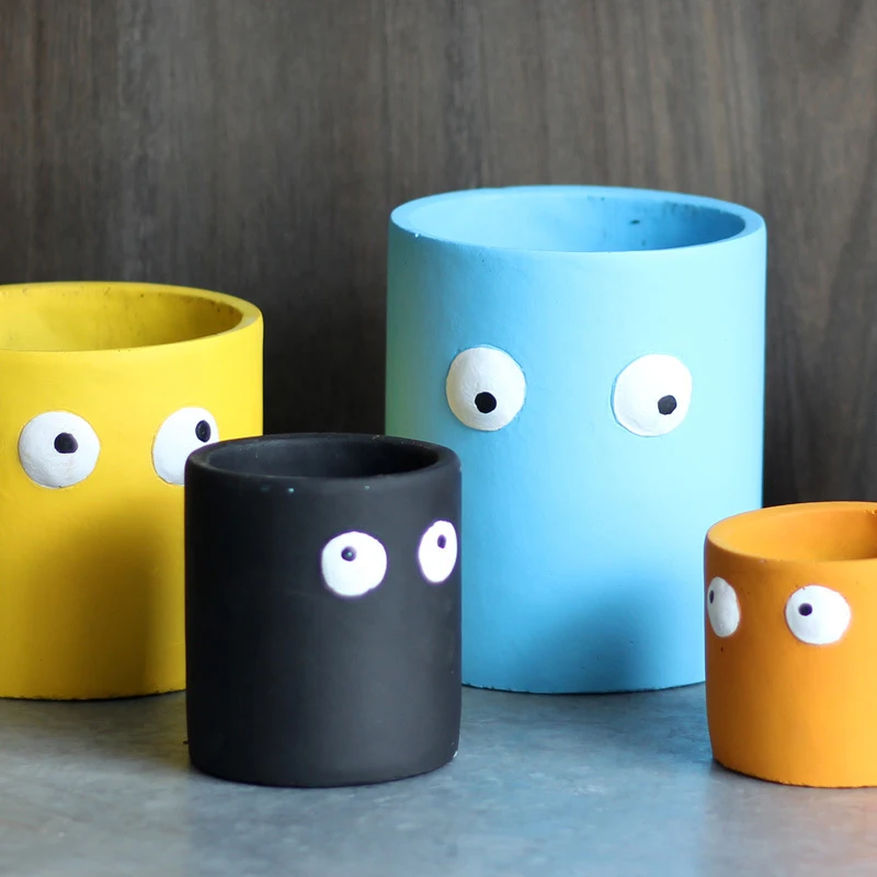 

Creative Gardening Cartoon Cute Little Eyes Cement Succulent Flower Pot Colorful Green Plant Potted Home Balcony Decoration