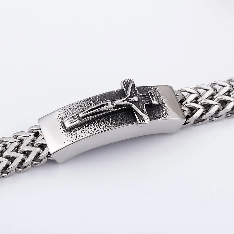 

New Hip Hop Fashion Jewelry Charm Bijoux Vintage Style Jesus Cross Bracelets 22cm Long Link Chain Bracelet Gifts for Men