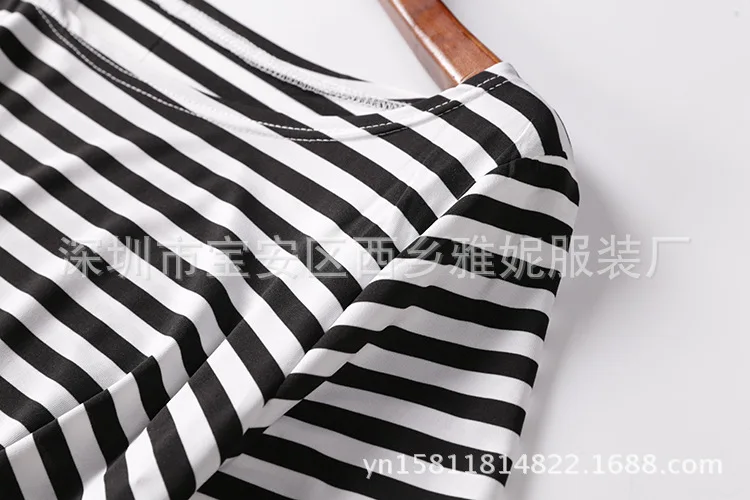 

2020Autumn and WinterStriped Pocket Decoration Half Sleeve Fashion Casual Mother & Daughter Parent-Child Outfit Dress Large Size