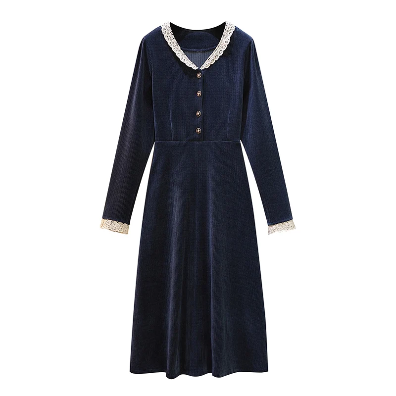

Make spot spring new plus-size women's v-neck lace long dress show thin