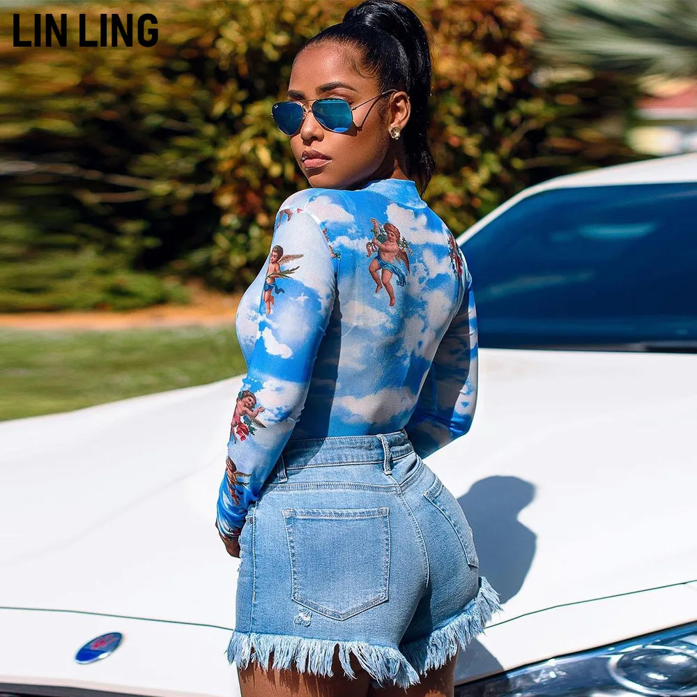 

LINLING Classic Tassel Brushed Style High Waisted Denim Shorts Summer Ripped Straight Hot Pants