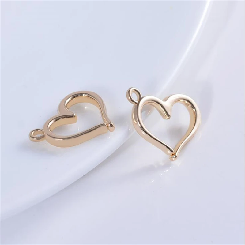 

new creative gold color plated brass glossy heart charms for diy necklace bracelet pendant earrings jewelry making accessories