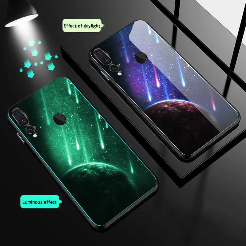 Светящийся стеклянный чехол для huawei Honor 20 Pro Lite 20i 10i V10 10 Ночная блестящая задняя