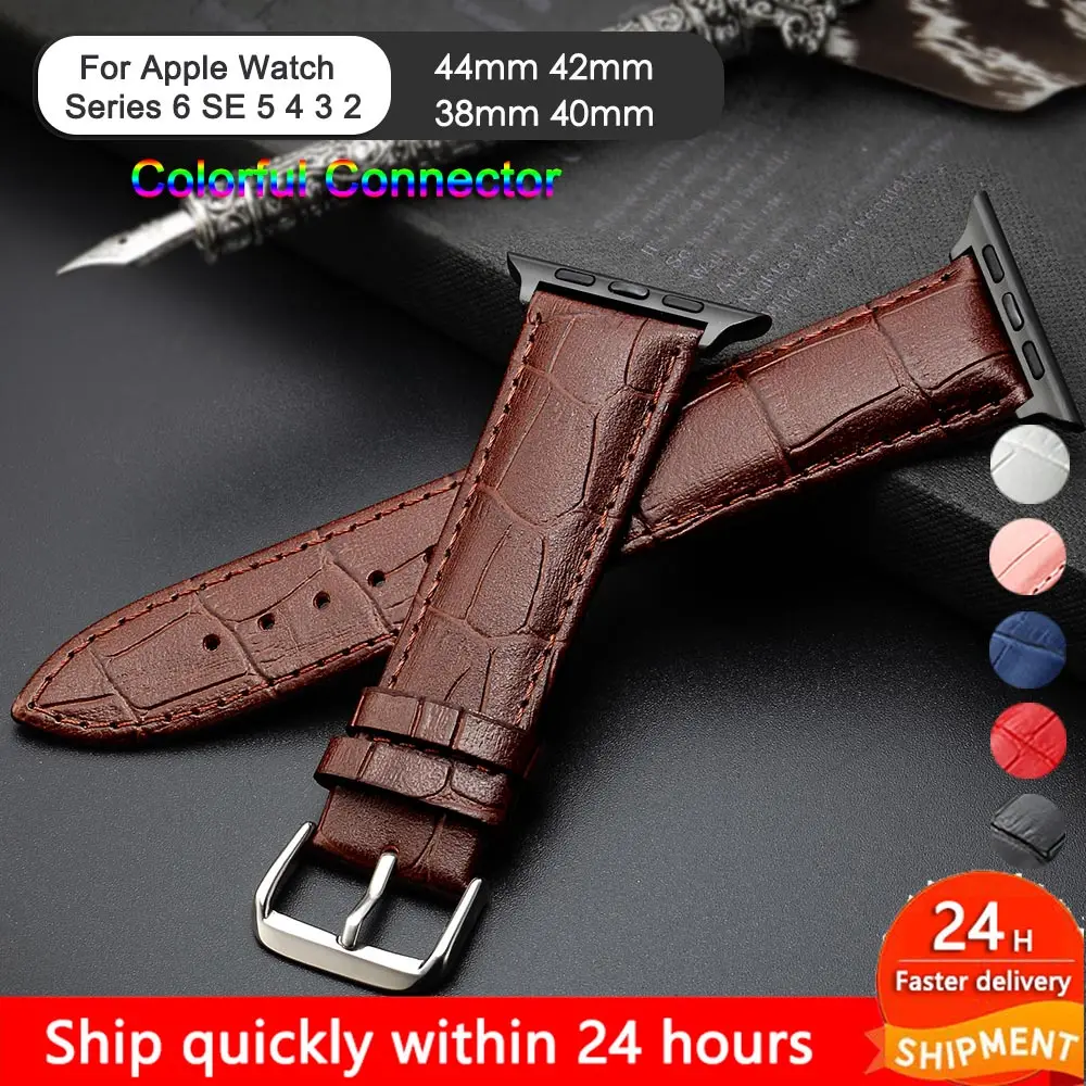 Ремешок из натуральной кожи для Apple Watch band Series 6 se 5 4 3 2 сменный Браслет iWatch 44 мм 40 38 42