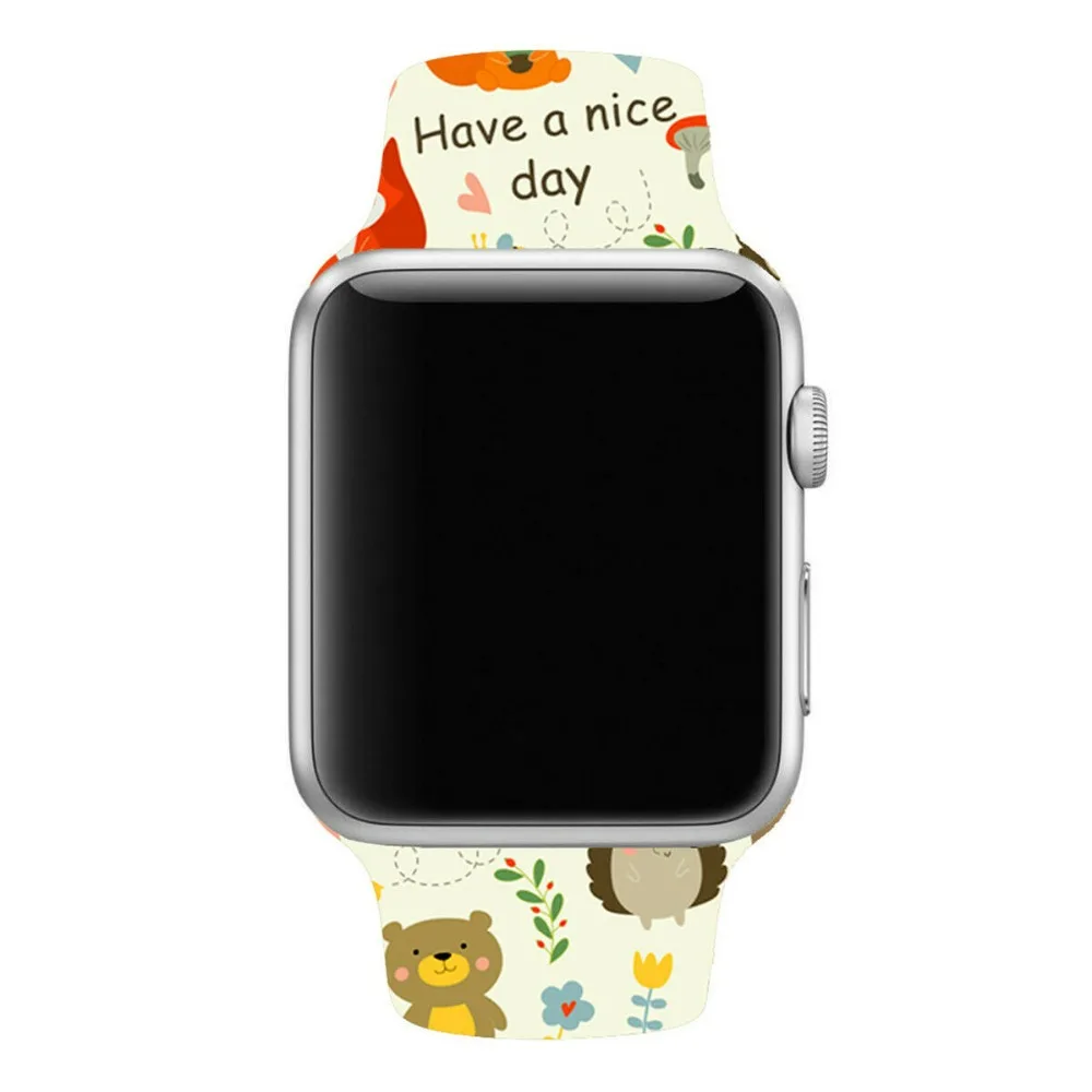 Сменный спортивный ремешок для Apple Watch Band 5, 4, 44 мм, 40 мм, силиконовый браслет с цветочным принтом для iWatch Series 3, 2, 1, 42 мм, 38 мм