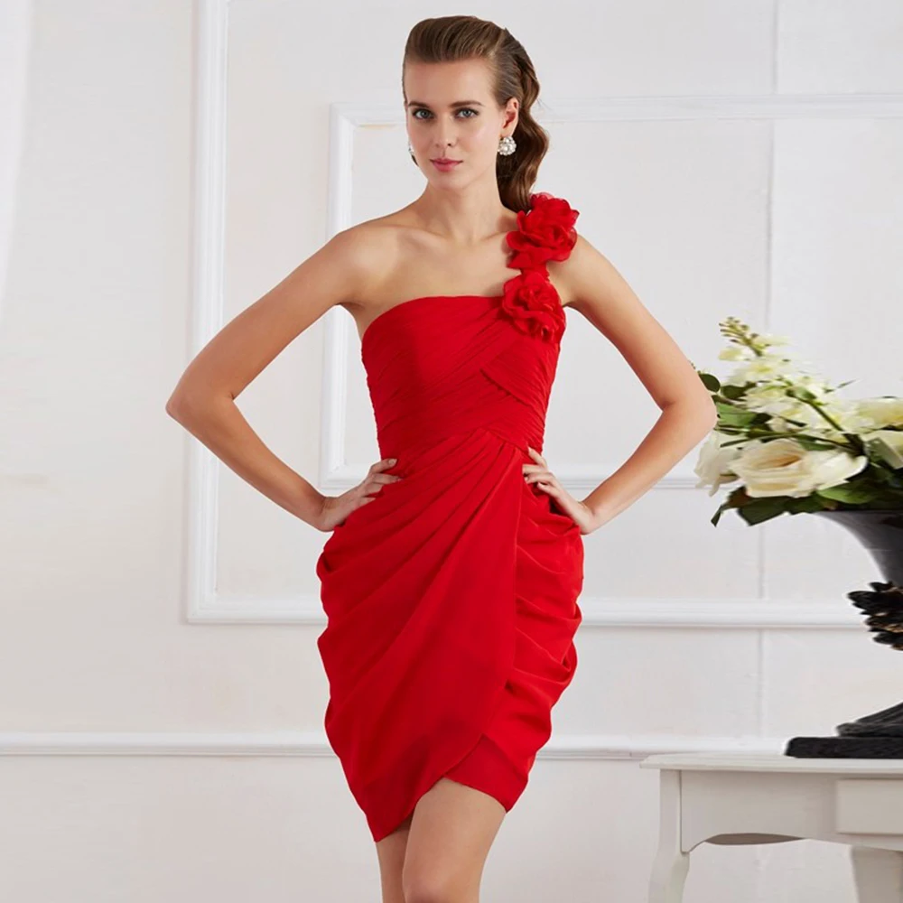 

Slim One Shoulder Pleat Red Prom Dress For Woman Sleeveless Mini Elegant Formal Party Gown Sheath Plus Size Robe De Soriee 2022