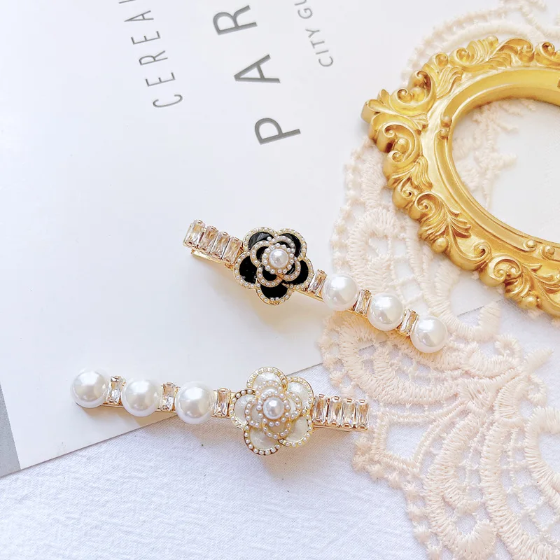 

Pearl Rhinestone Hairpin Ladies Little Fragrant Wind Camellia Lace Clip Headdress Girl Hairpin