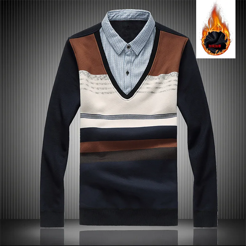 Зимний мужской свитер большого размера поддельный Двухсекционный с капюшоном