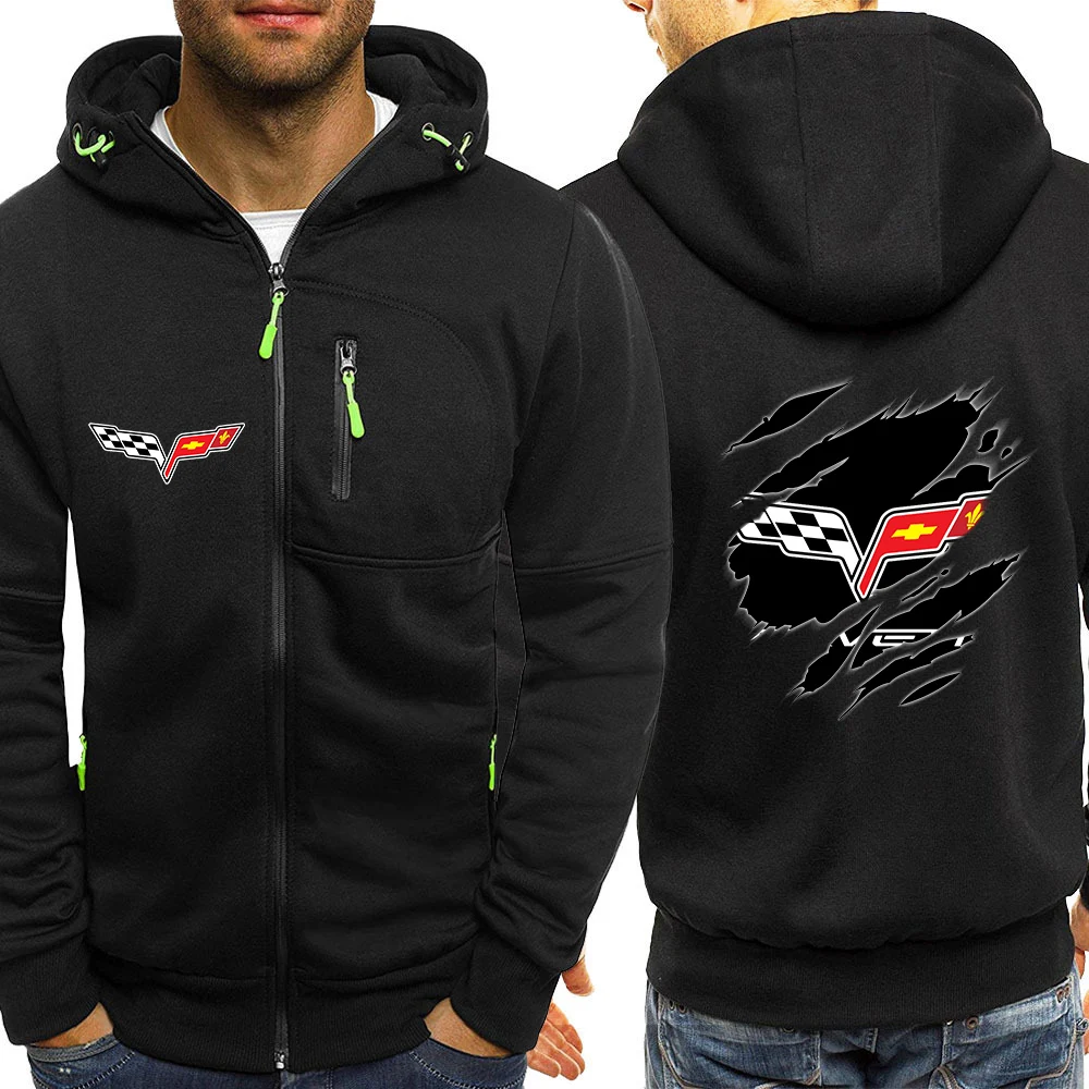 

2022 High street Men Corvette Logo Print Custom Punk Casual Color Hoodies Jacket Zipper Leisure Sweatshirts