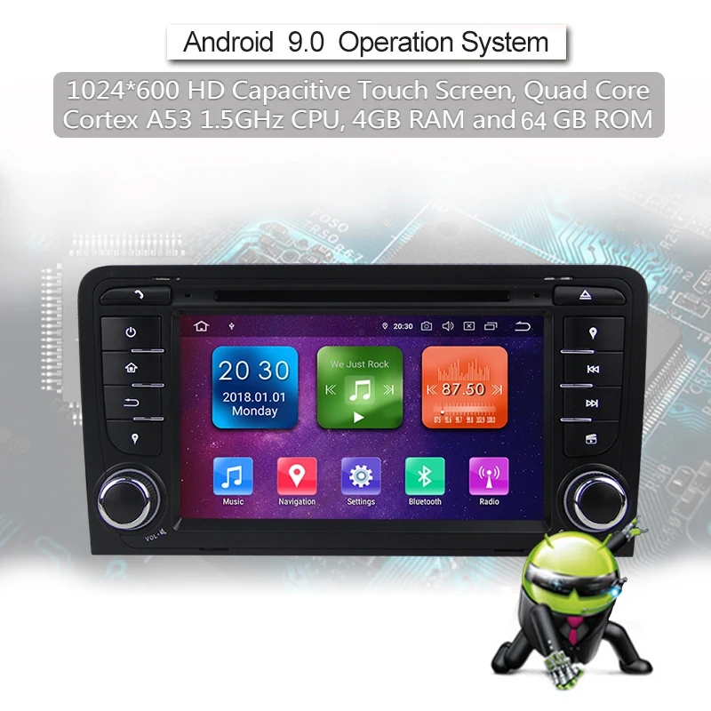 Android 9 0 2Din автомобильный DVD GPS 4G + 32G мультимедийный плеер Bluetooth стерео радио для-Audi A3