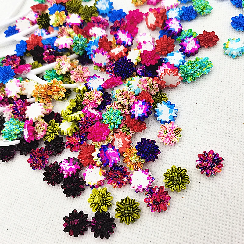 

100 Pieces Of 13mm Sunflower Multicolor Resin Flower Decoration Crafts Flat Back Cabochon Decorative Scrapbook DIY Accessories