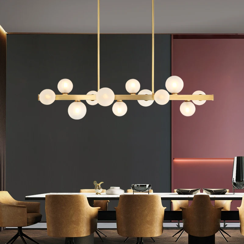 Lámpara de araña de cobre minimalista para restaurante, luz de lujo creativa de grano mágico, tira de lámpara para bar y restaurante
