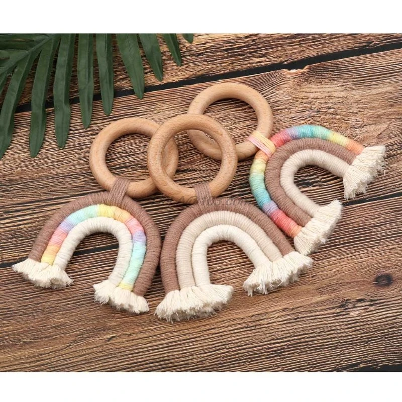 

Vintage Baby Cloud Shape Wooden Teether Eco-Friendly Organic Wood Rattle Ring Chewable Infant Teething Toys