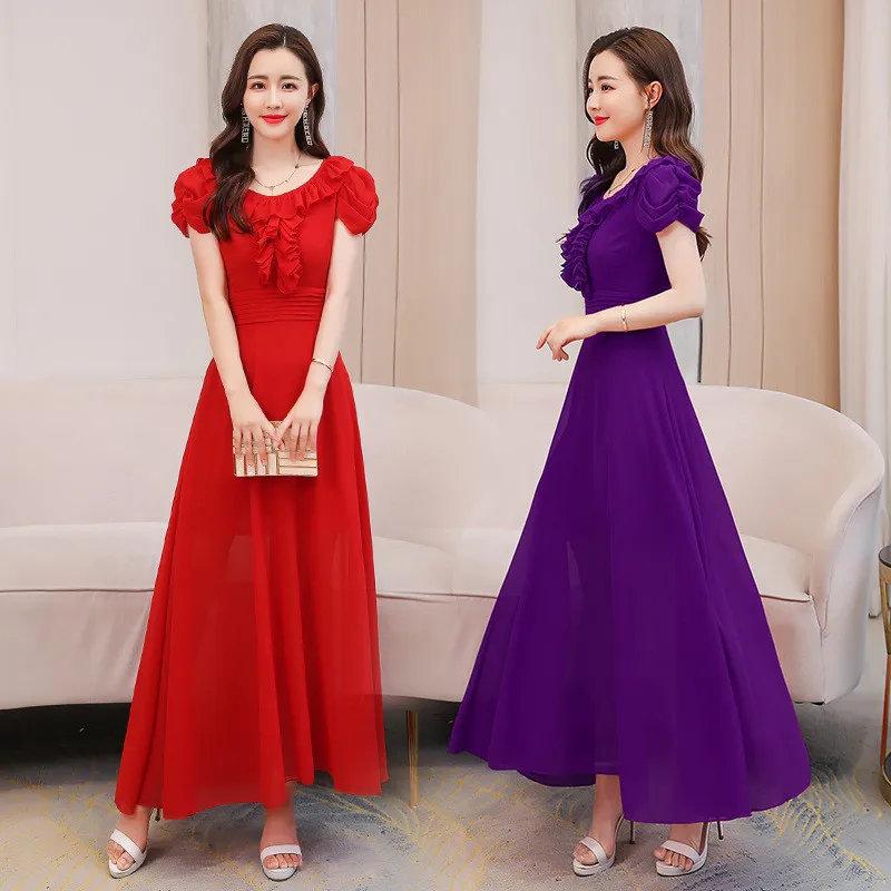 Платье для женщин длинное лето 2020 Новое корейское платье тонкое с коротким