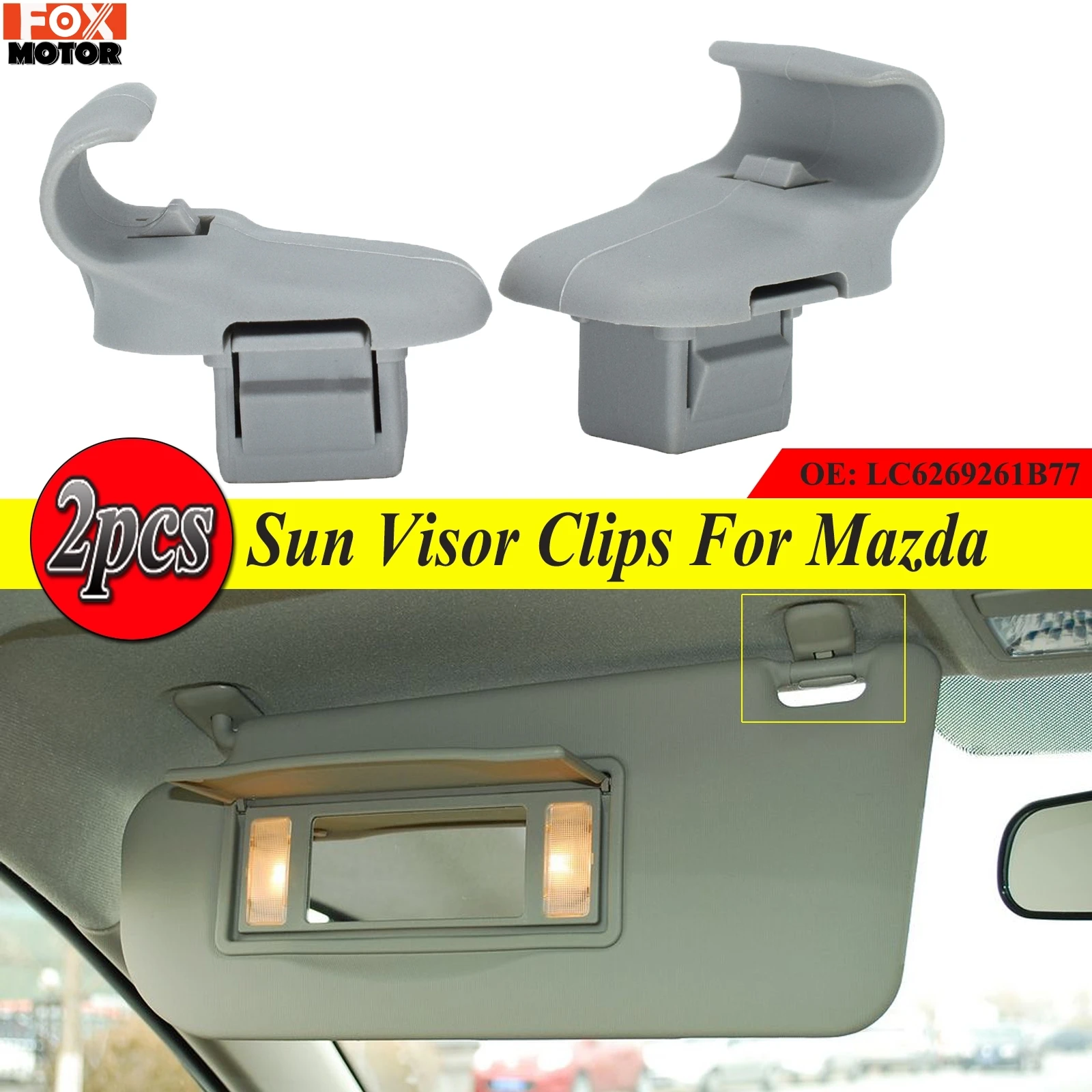 

2pcs Sun Visor Grey Clip Mounting Gray Hook Adapter For Mazda 3 BK 5 6 CX-7 CX-9 RX-8 RX-9 MPV LC6269261B77 Car Part
