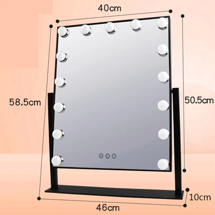 15Bulbs Black(40x50) Освещенное зеркало для макияжа с 12x 3W затемнения светодиодный лампы Косметика Голливуд зеркала с подсветкой сенсорный Управление белый - Цвет: 15Bulbs Black(40x50)