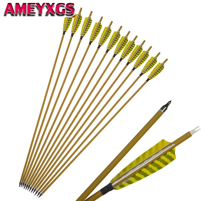 

6/12Pcs 30" Archery Carbon Arrows SP450 Wooden Skin Shaft 4" Feather Replaceable Broadheads For Bow Hunting Shooting Accessories