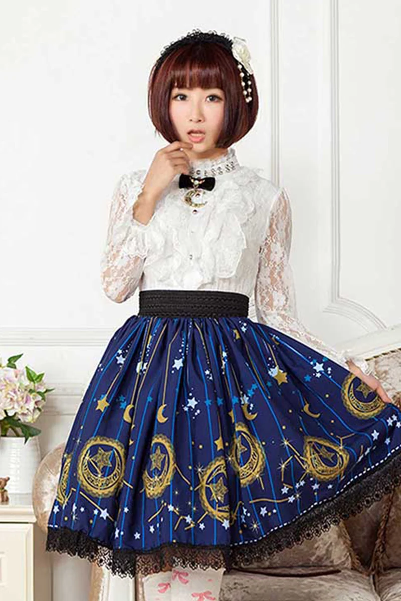 Темно синего цвета с рисунком Луна Звезды Полиэстеровая ткань принтом в стиле