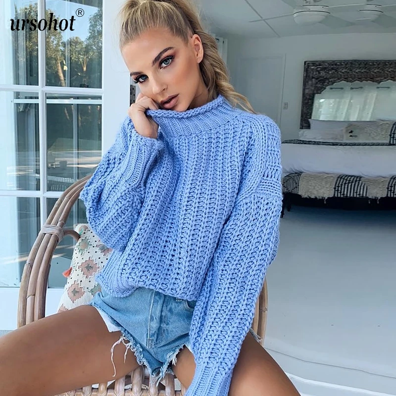 Ursohot водолазка женский свитер осень вязаный зимний джемпер длинный рукав 2019