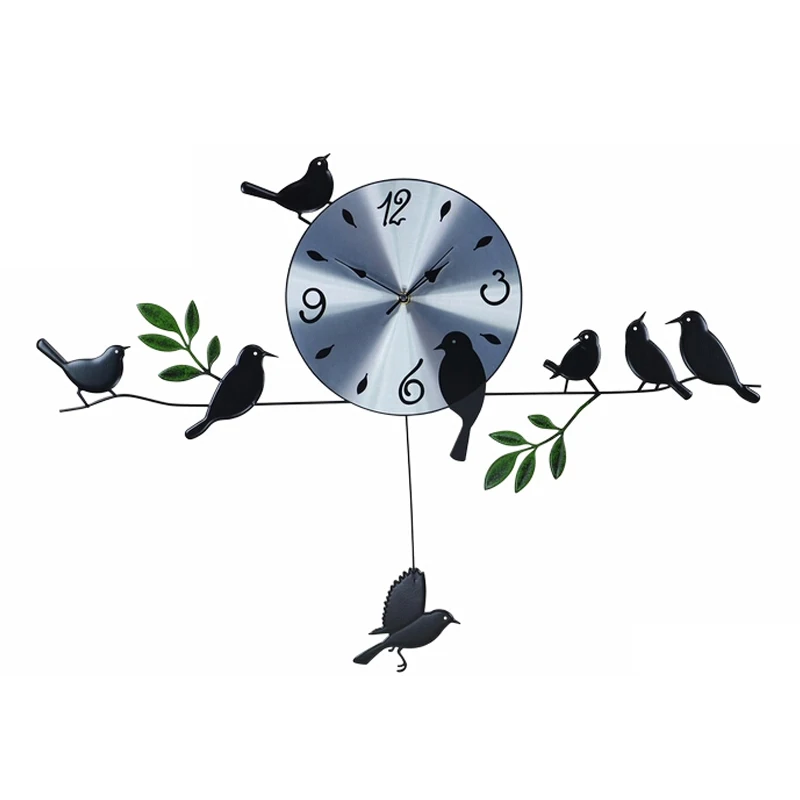 Большие металлические настенные часы 3d Lron большие с птицами для гостиной