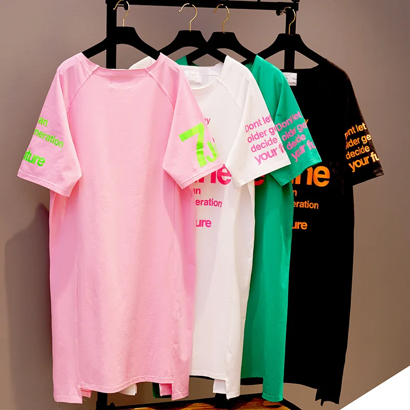 Женская хлопковая футболка с короткими рукавами Повседневная Уличная большого