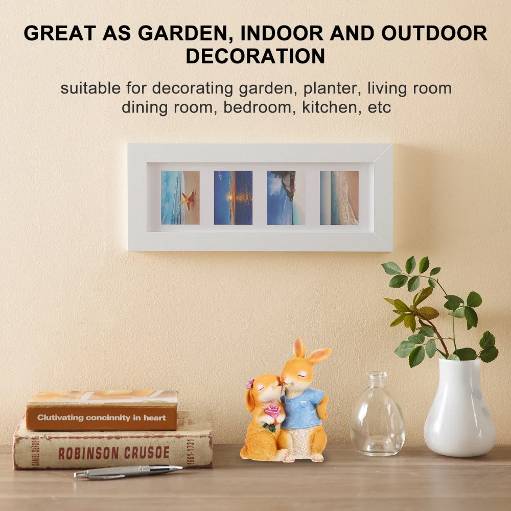 

Exquisite Garden Ornament Chic Couple Rabbits Home Landscape Accessory