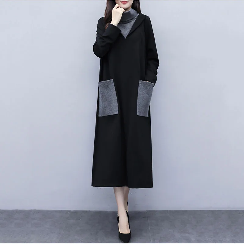 2019 Новое Женское осеннее и зимнее Свободное длинное платье большого размера с