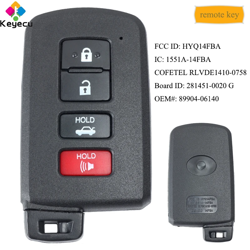 Умный пульт дистанционного управления KEYECU Автомобильный ключ с 4 кнопками и 8A чип
