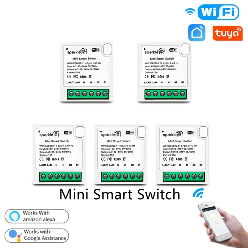 

Модуль Wi-Fi Tuya Mini 16 А с двухсторонним управлением через приложение Smart Life, прерыватель для умного дома, работает с Alexa Google Home Smart Home