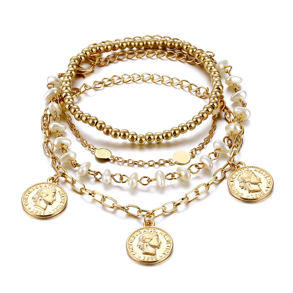 Женские богемные Многослойные браслеты с жемчужинами браслет неровной цепочкой