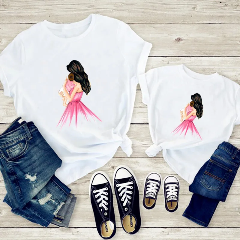 Ropa de Navidad para madre e hija, ropa a juego para Familia, camiseta informal blanca, 2020-5