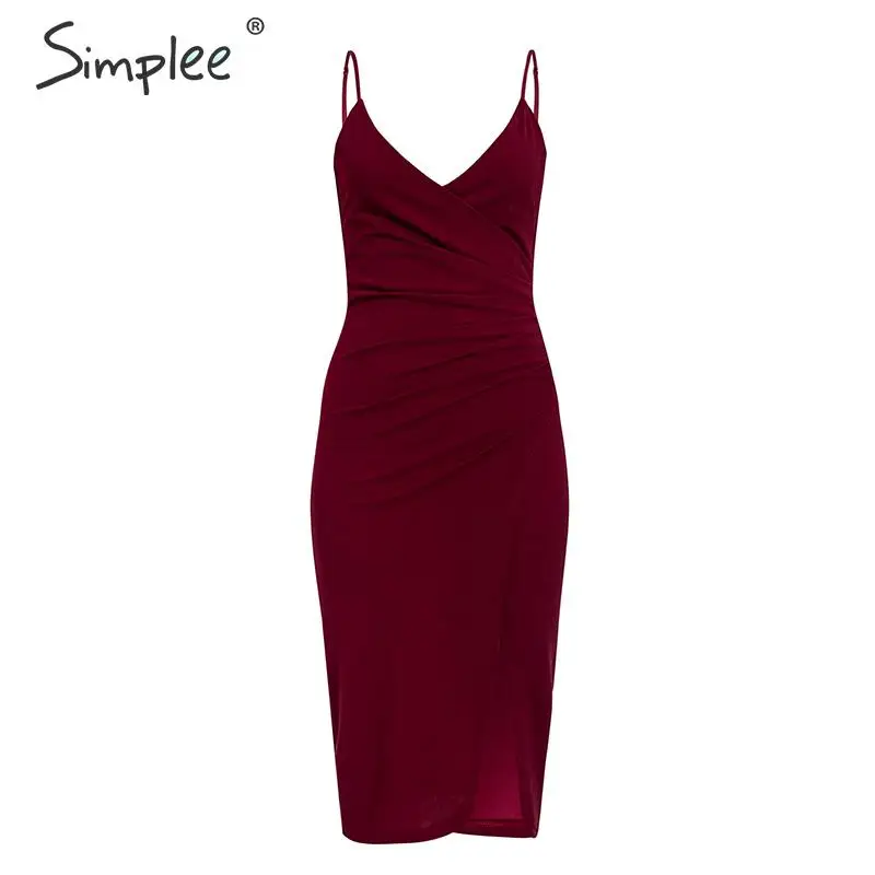 Simplee сексуальное платье с v-образным вырезом без рукавов разрезом женское