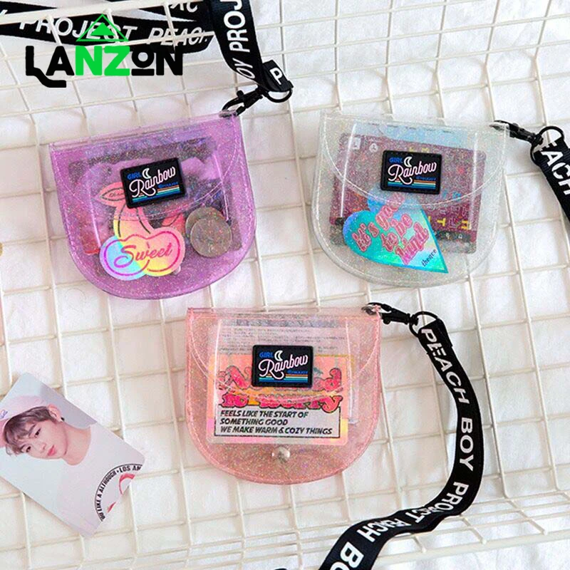 Lanzon прозрачный кошелек с желеобразным вырезом лямкой на шее Kawaii для монет