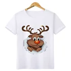Милые рождественские футболки с изображением Санта-оленей для девочек и мальчиков, детская модная футболка с коротким рукавом, детская белая футболка, Топы, одежда, BAL609