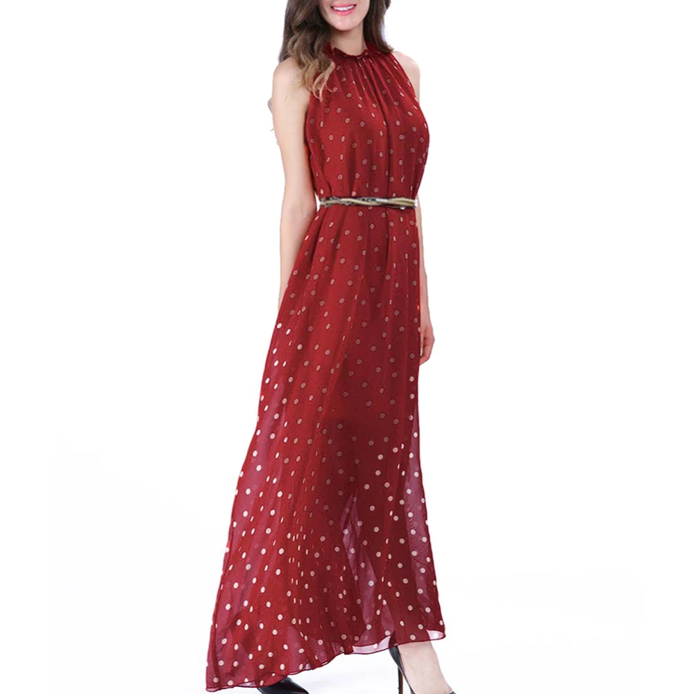 Платье 2020 Красивая шифоновая блузка в горошек С узором Без рукавов на бретелях