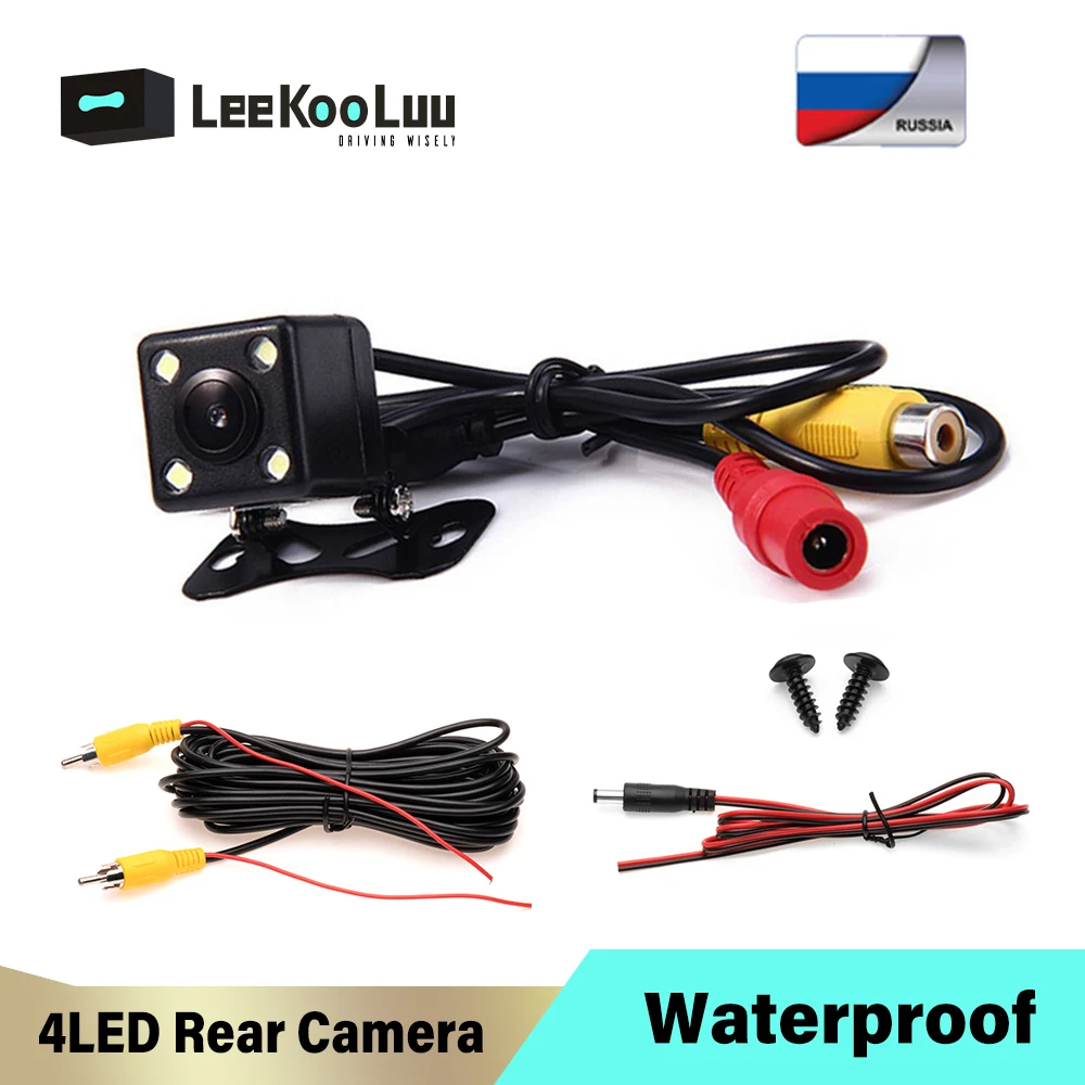 

Автомобильная камера заднего вида LeeKooLuu, 4 светодиодный, ночное видение, задний ход, монитор для парковки, водонепроницаемая, ПЗС, 170 градусов, HD видеокамера