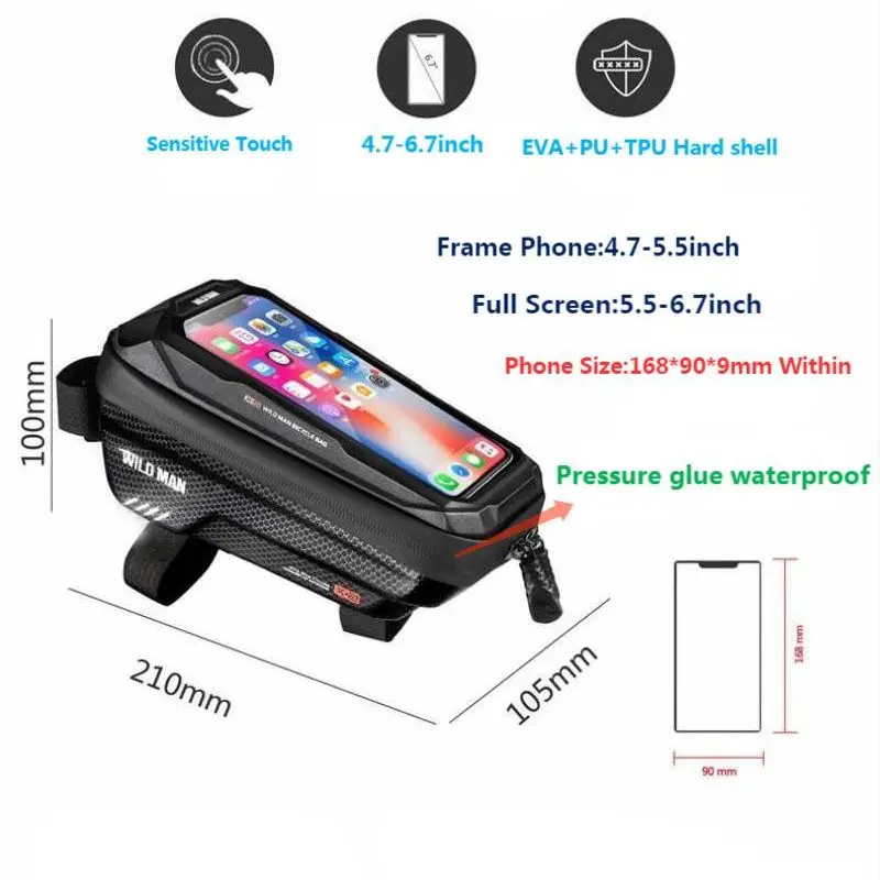 wild man bike bag frame front top tube waterproof hard shell cycling bag 6 7in touch screen phone case mtb bicycle accessories free global shipping