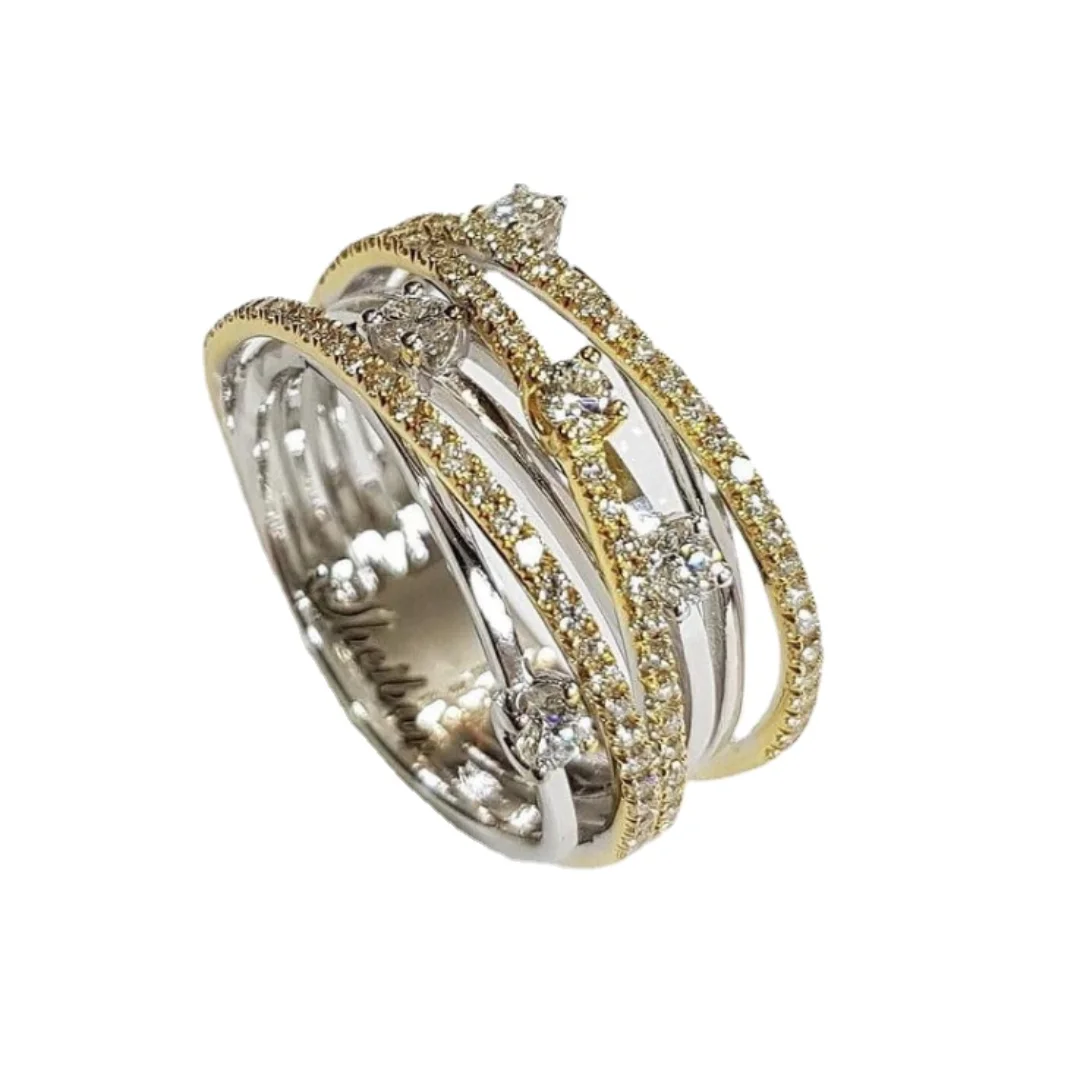 

Copper alloy with acrylic decorations creative multilayer bling luxury jewelry wedding/engagement ring for women whole sale
