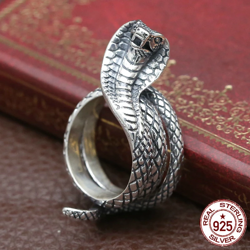 

100% S925 sterling silver men's ring personality fashion retro punk jewelry cobra styling gift for lovers 2018 new hot