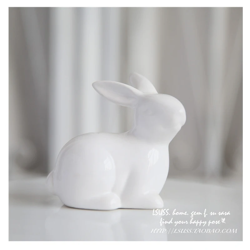 

Ceramic Small White Rabbit Sculpture Home Decor Crafts Room Wedding Decoration Bedroom Ornament Gifts Porcelain Animal Figurines