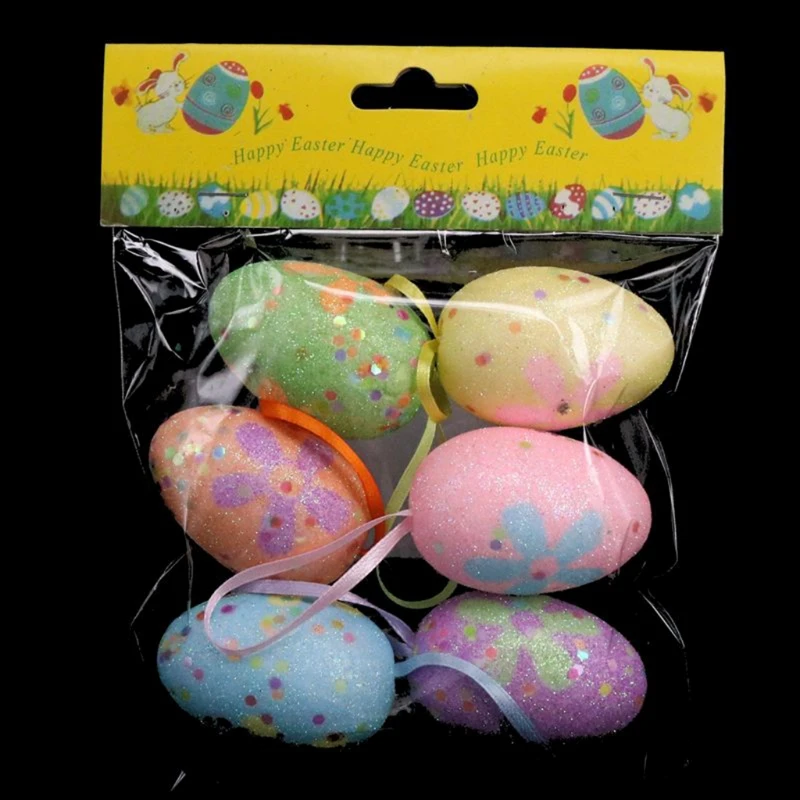 

6 Pcs/Pack Foam Easter Eggs Painted DIY Crafts Artificial Ornaments Kids Home Hanging Pendants Party Decoration 28GF