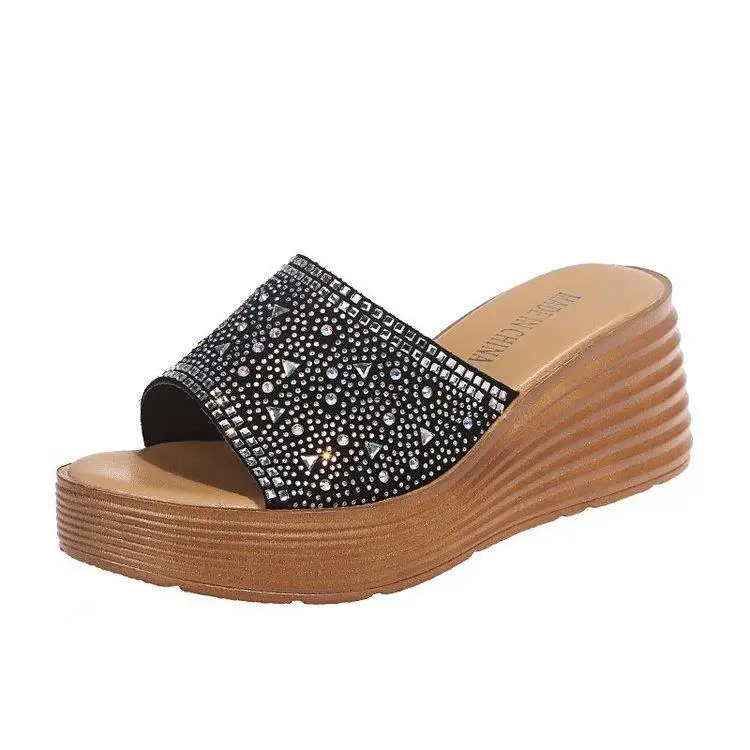 

House Slippers Platform Shoes Women Heels Pantofle Shale Female Beach Low On A Wedge Luxury Slides High 2021 Sabot Designer