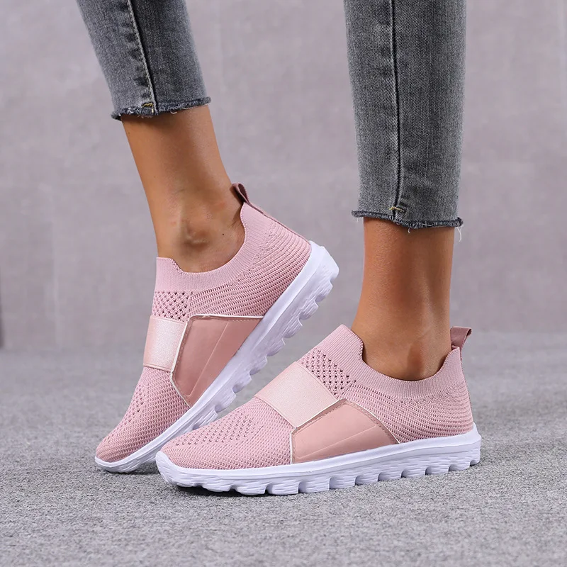 

2021 Women Mesh Flat Breathable Shoes Ladies Outdoor Weave Knitted Sneakers Fashion Basic Outdoor Simplicity Chaussures Plates