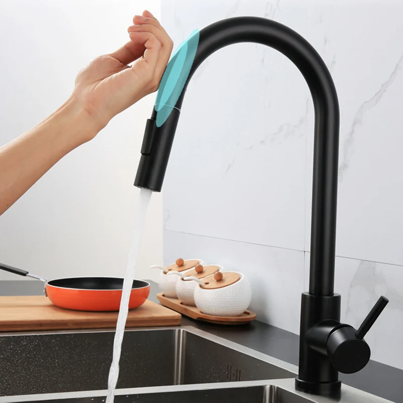 

Touching Kitchen Faucet with Pull Down Sprayer Single Handle Stainless Steel for Home Sink HG99