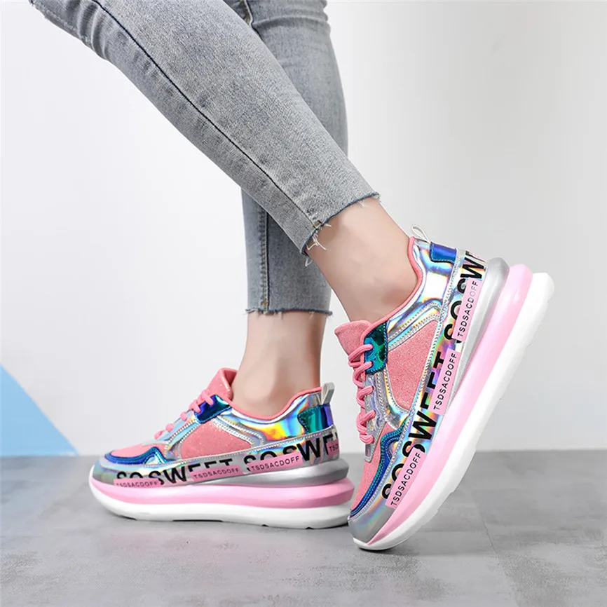 Нескользящая обувь для бега женская на платформе Яркие зеркальные трендовые