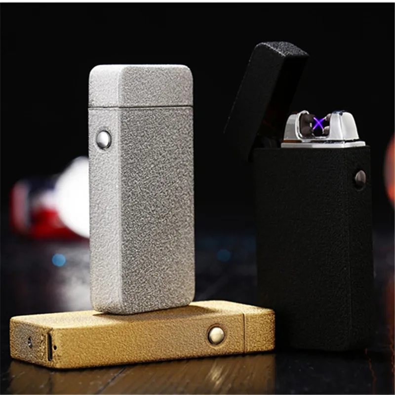 Новая Металлическая двойная дуговая usb зарядка Зажигалка импульсная ветрозащитная электрическая сигарета зажигалка для сигар беспламенная перезаряжаемая Зажигалка плазменная