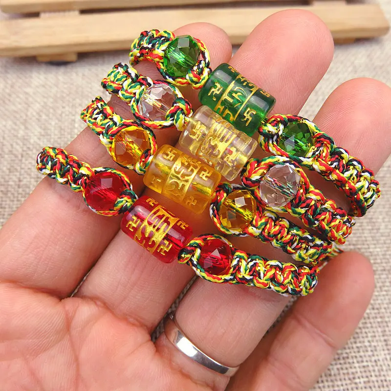 Минималистичный мужской браслет из шести слов на санскрите Будда бисера стекла